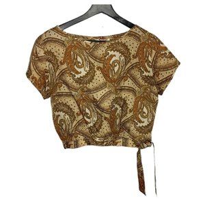 Vintage 60s Fritzi of California Flora Print Short Sleeve Cropped Top Medium